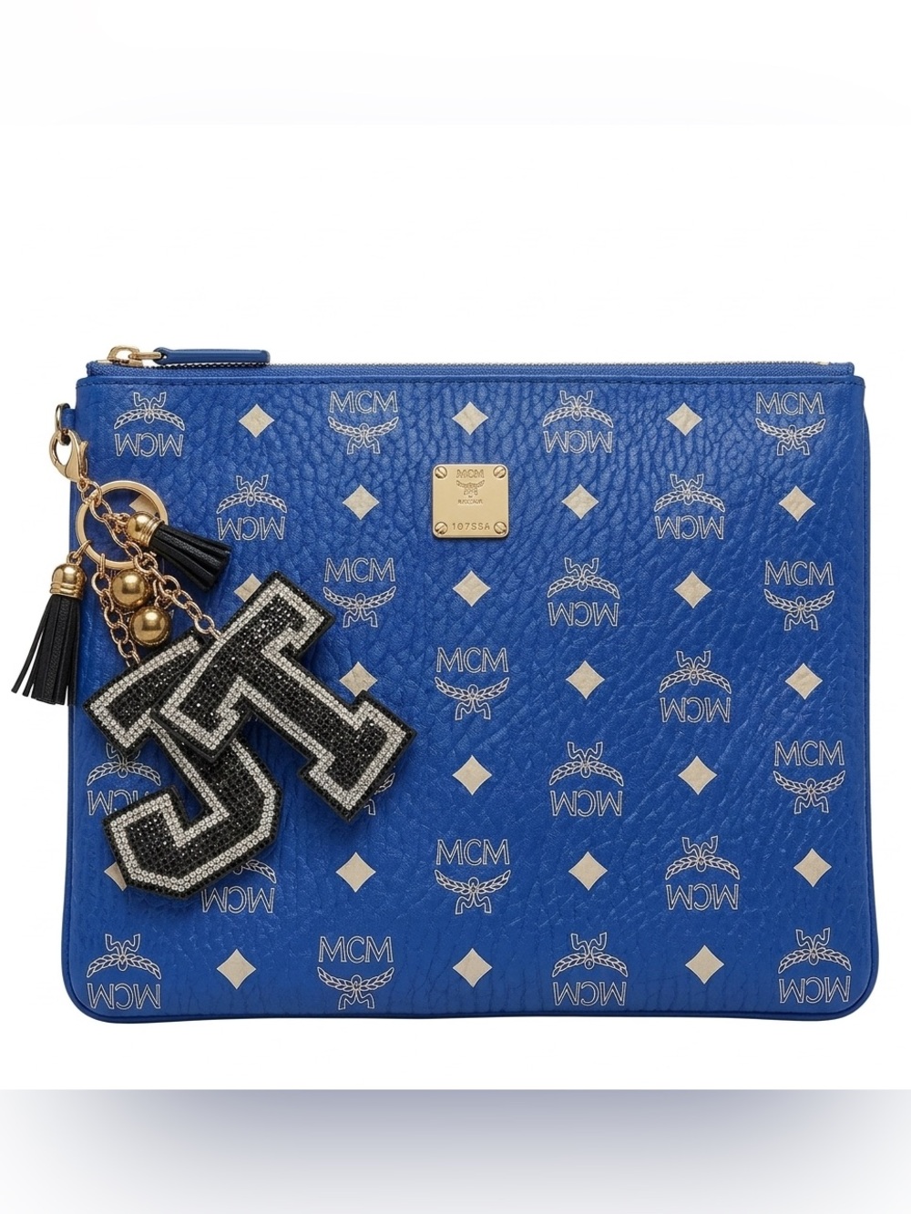 MCM Surf the Web Blue White Monogram Visetos Clutch Pouch